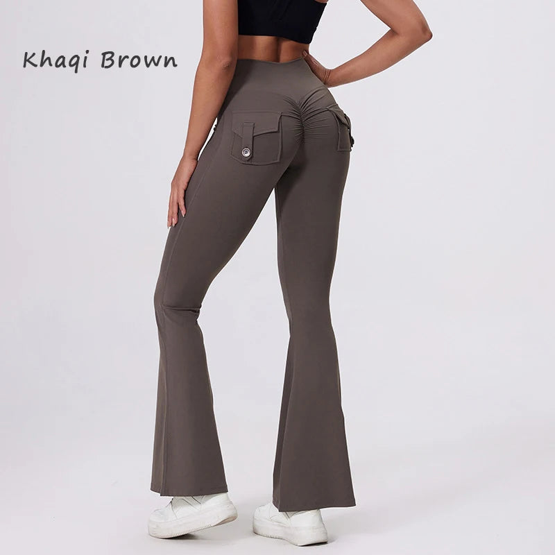 DIAS FIT JOY Women’s High-Waisted Bell Bottom Yoga Pants – Pocket Hip-Lifting Quick-Dry Fitness Gym & Running Leggings