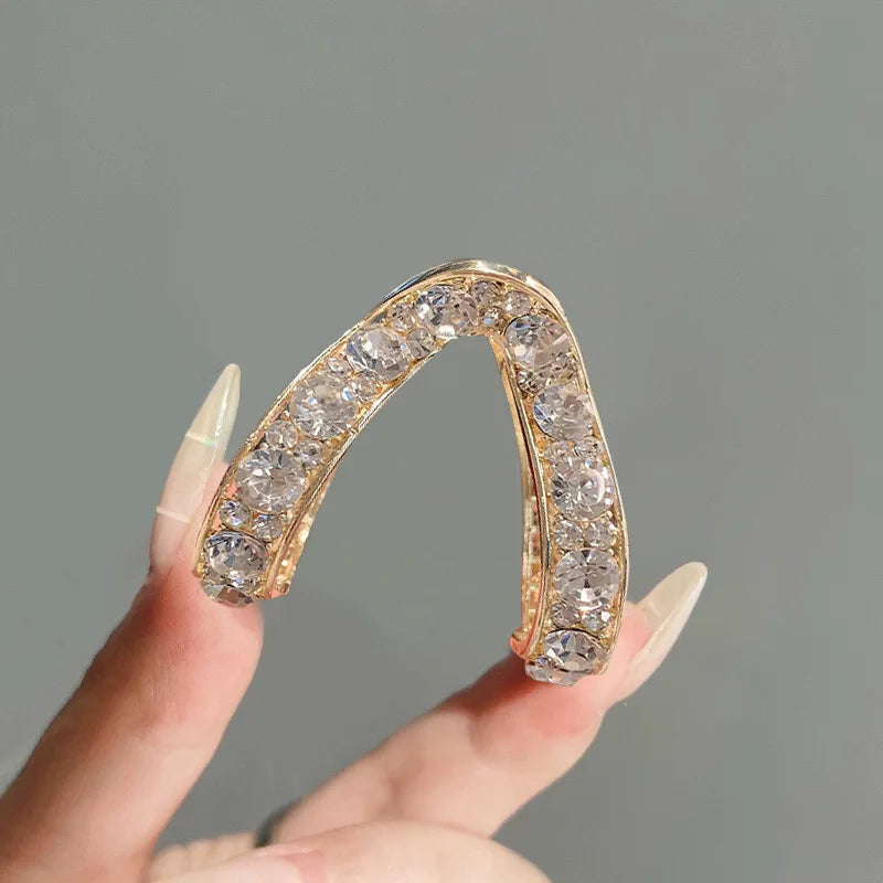Rhinestone V-Shaped Hair Claw Clip - High Ponytail & Bun Styling Accessory