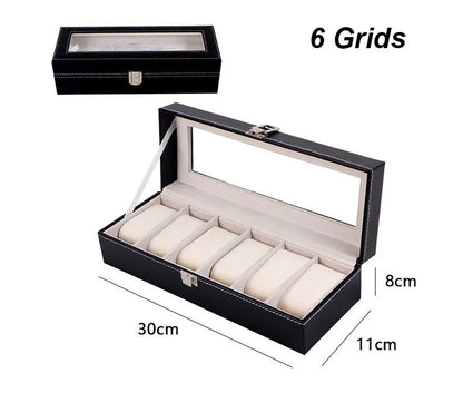 DELESYS PU Leather Watch Box — 2/3/4/5/6/8/10/12 Slot Traditional Style Storage Case with Lock, Gift Watch Organizer