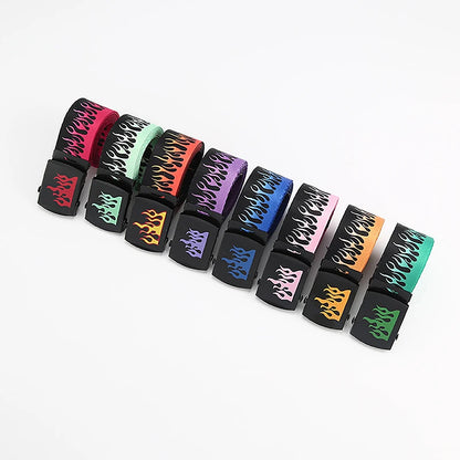 Hip Hop Fashion Canvas Belt – Personalized Flame Design, Casual & Punk Cowboy Belt for Men & Women