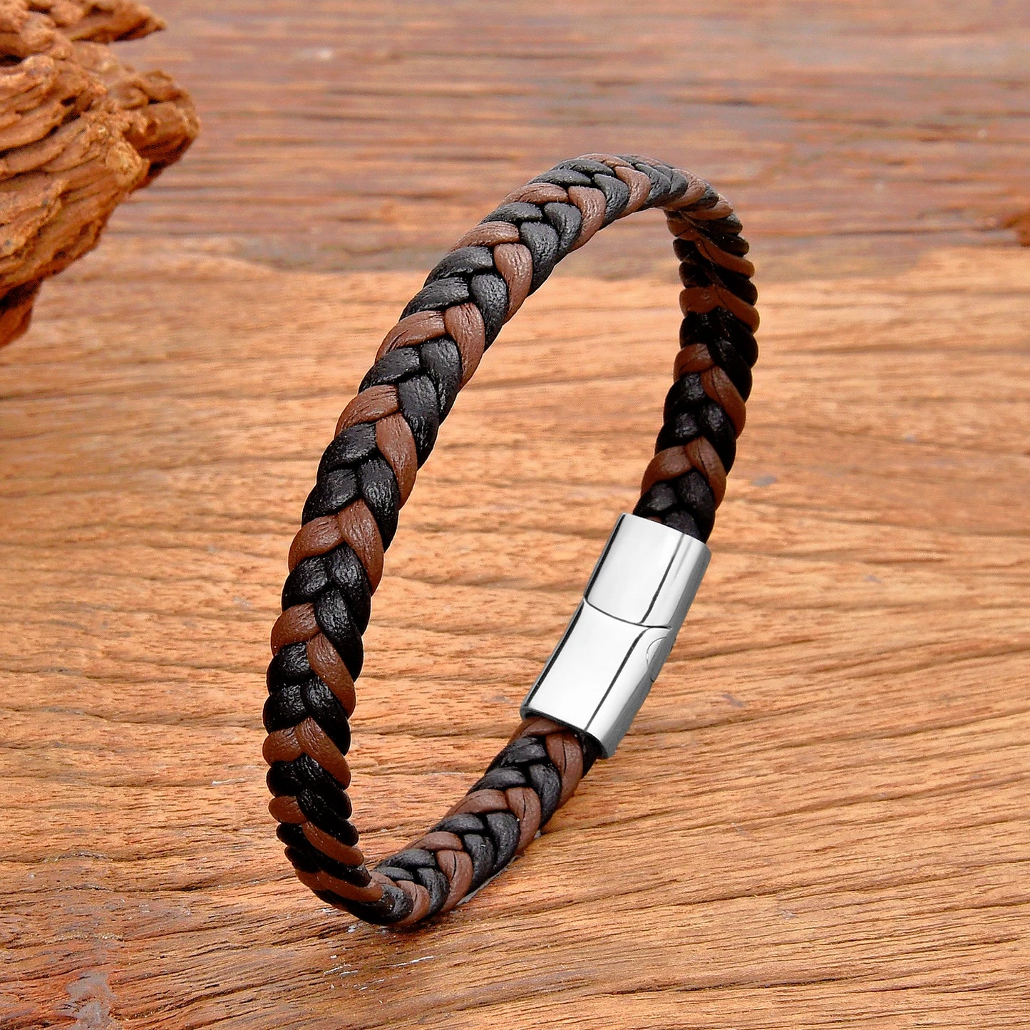 Classic Stainless Steel Leather Bracelet - Braided Couple Bangle Jewelry Gift for Women and Men