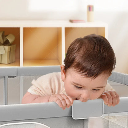IMBABY Baby Playpen – Light Gray Corralito with Pull Ring, Child Safety Barrier Fence and Ball Box for Baby Playground