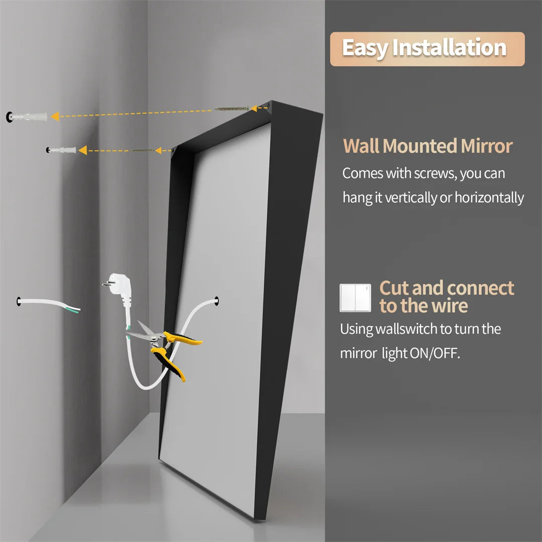 LUVODI LED Tilt Bathroom Mirror – Wheelchair Accessible Anti-Fog Barrier-Free Mirror with 3-Color Lights