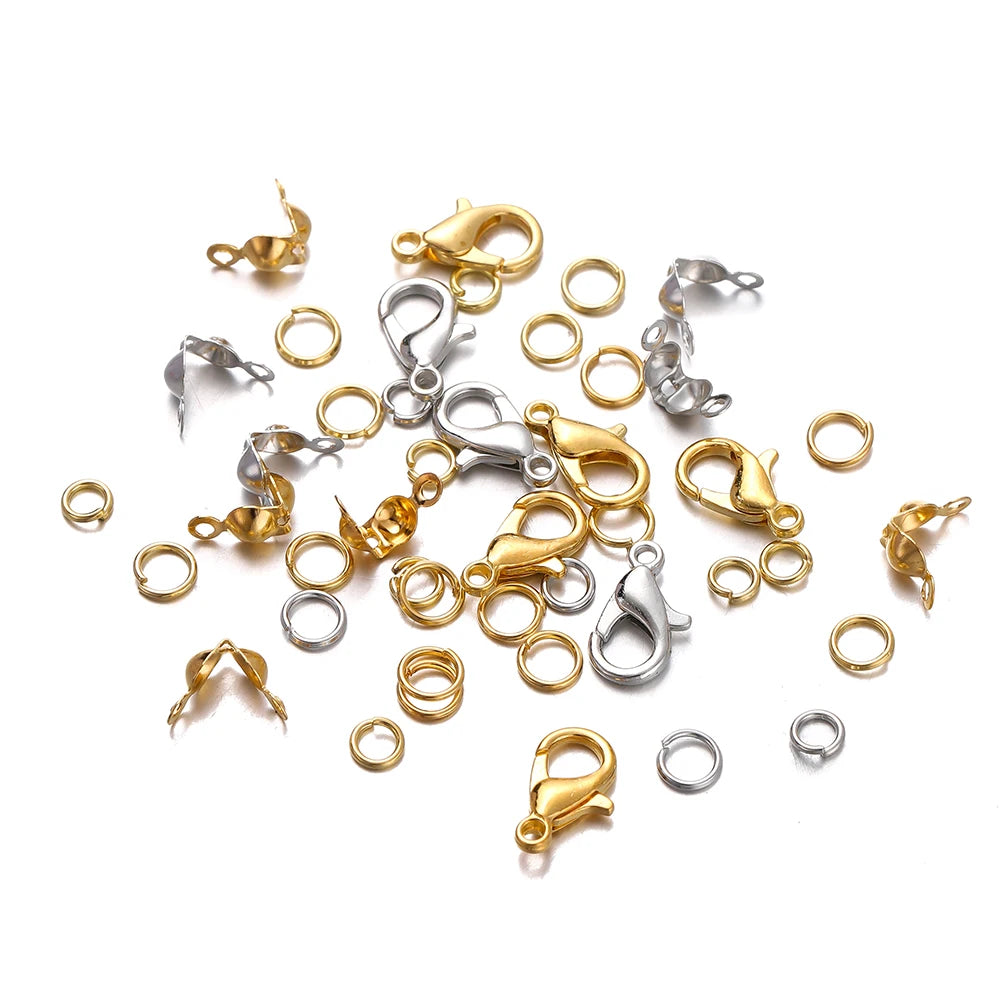 210-400Pcs Jewelry Making Kit - Lobster Clasps Jump Rings Crimp Beads Findings for DIY Bracelets & Necklaces