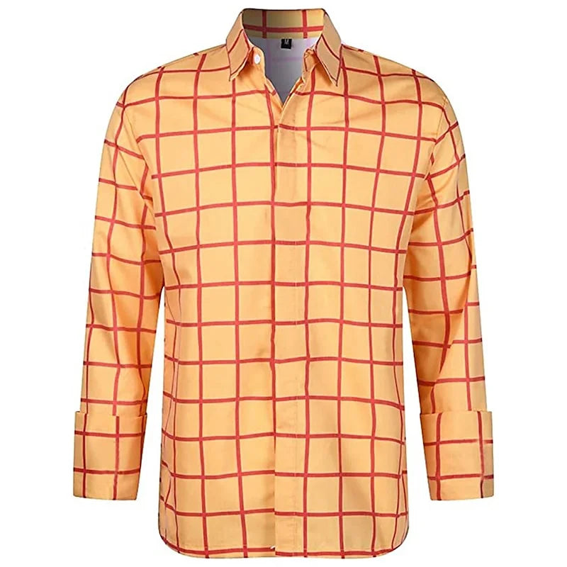 Men’s Plaid Long Sleeve Shirt - Casual 3D Printed Lapel Summer Shirt Unisex Fashion Top