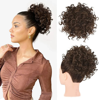 Synthetic Messy Curly Hair Bun – Short Loose Wave Updo Ponytail, Blonde Chignon Hairpiece, Heat-Resistant Extensions for Women