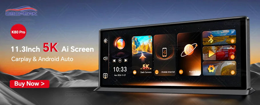 K60 Pro 11.3" Dash Cam — Android 14 AI Screen with 4G+64G, WiFi, GPS, CarPlay & Android Auto Rearview Mirror Recorder