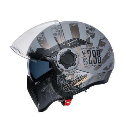 CYRIL OP12A Open-Face Motorcycle Helmet - Double-Lens Modular Retro Helmet for Men and Women, DOT and ECE Certified