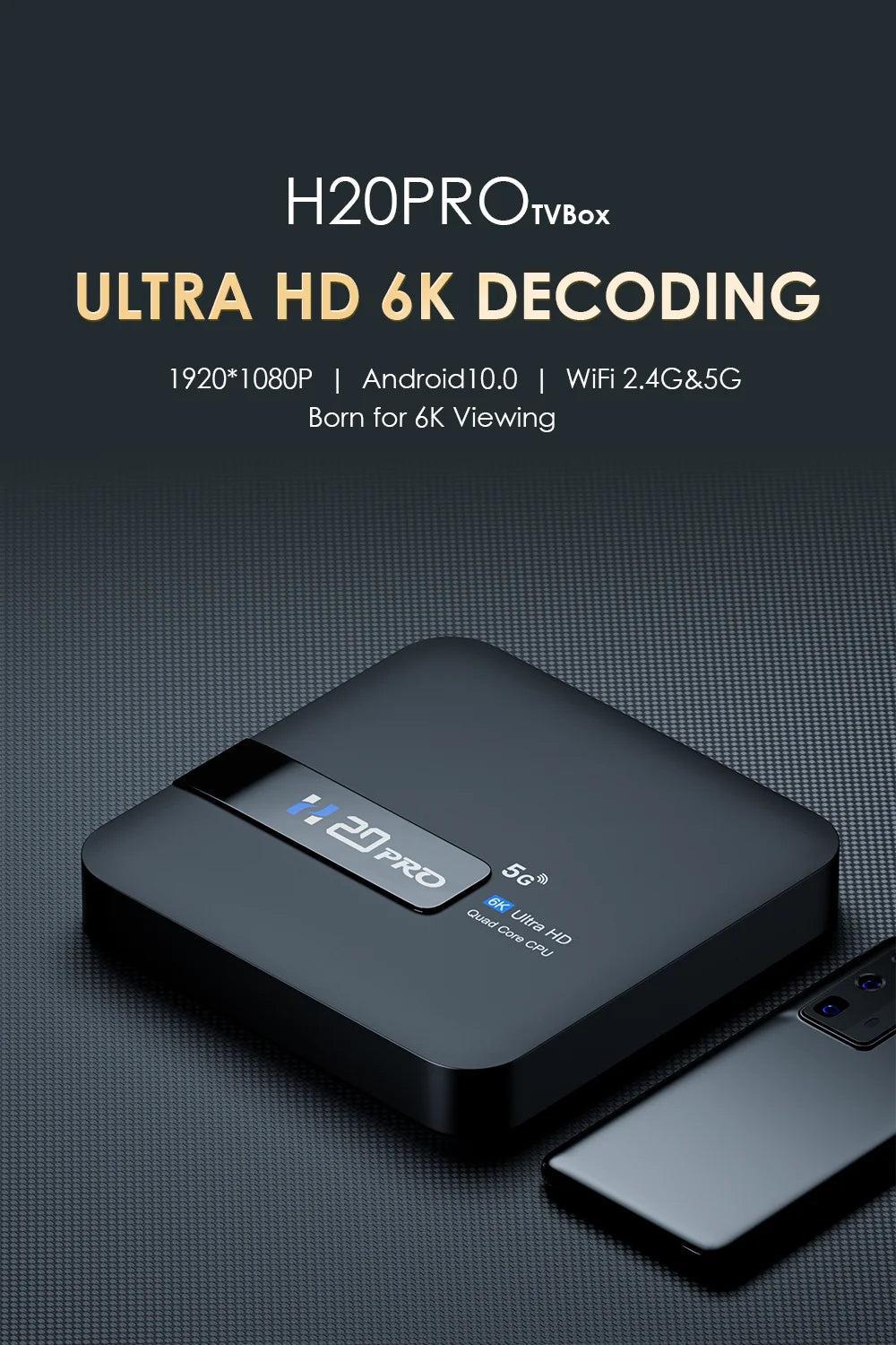 H20PRO Smart Android TV Box – Android 10.0, 16GB, Dual WiFi 2.4&5G, 4K/1080P Media Player with Play Store