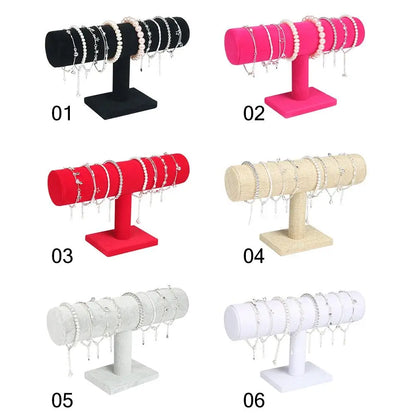 6-Color Upright Velvet Bracelet & Chain Watch Display Rack – Hard Jewelry Organizer Stand Holder