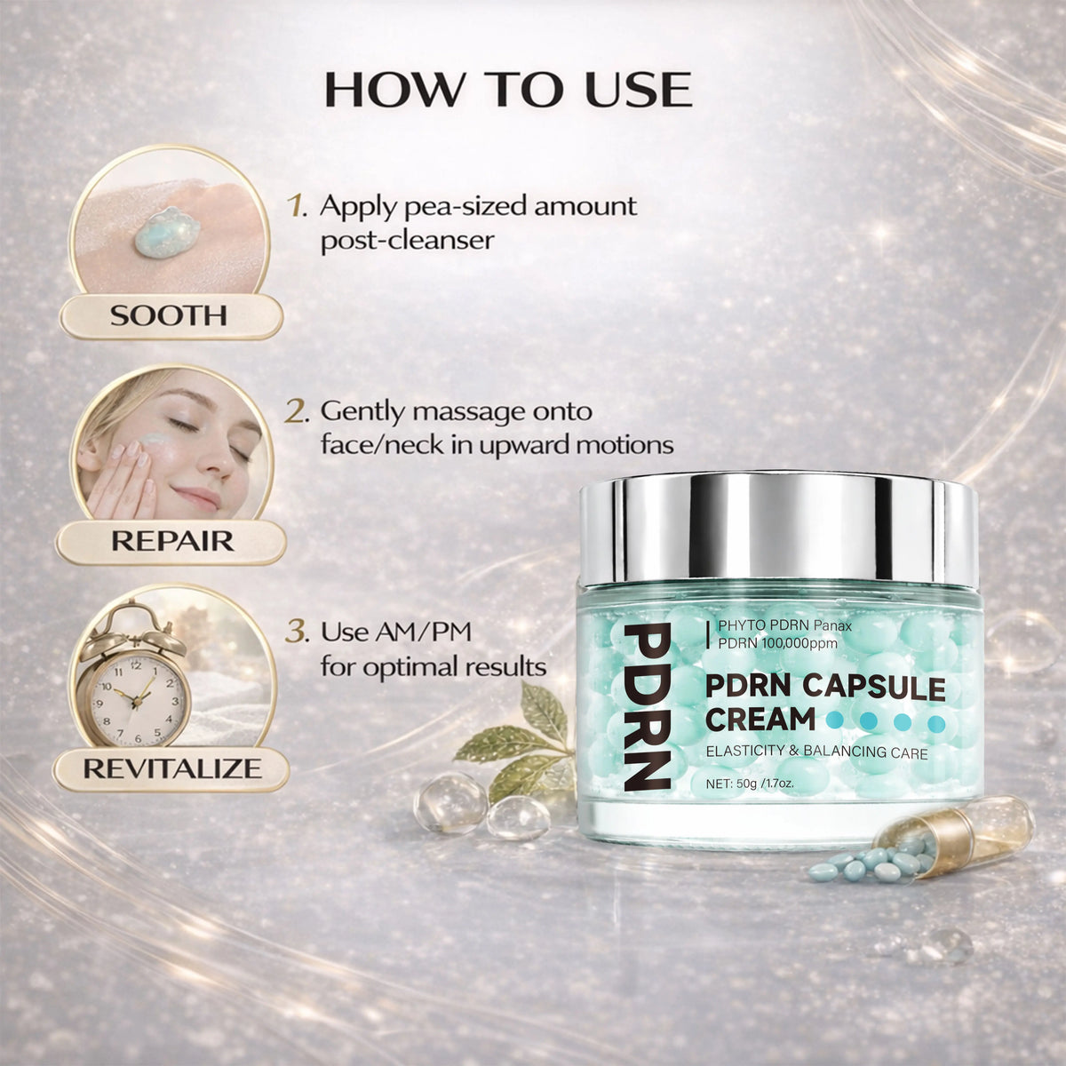 PDRN Capsule Cream 100 - 100,000ppm PDRN Moisturizer with Hyaluronic Acid & 9 Peptides for Firming, Hydrating & Nourishing Skin