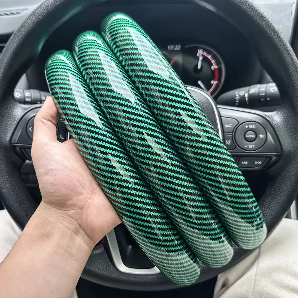 3-Piece Carbon Fiber Silicone Steering Wheel Cover Set – Non-Slip Round Wheel Protectors with Leather-Style Finish for Cars