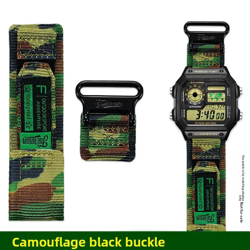 Casio AE-1200 & AE-1300 Nylon Watch Strap - Breathable Outdoor Band with Metal Ring & Camouflage Design