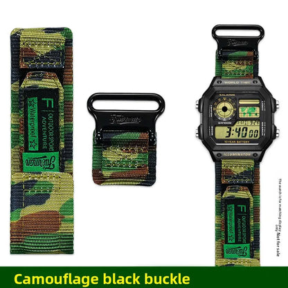 Casio AE-1200 & AE-1300 Nylon Watch Strap - Breathable Outdoor Band with Metal Ring & Camouflage Design