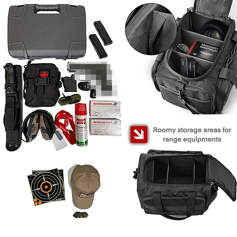 Gun Range Storage Bag Molle Tactical Case – Outdoor Hunting & Shooting Accessory, Pistol Tool Shoulder Pack, Nylon Sniper Bag (Black)