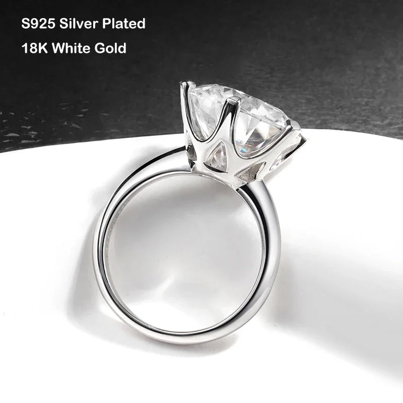 EWYA GRA Certified D Color Moissanite Solitaire Engagement Ring 0.5–10CT — 925 Sterling Silver Bridal Wedding Band for Women