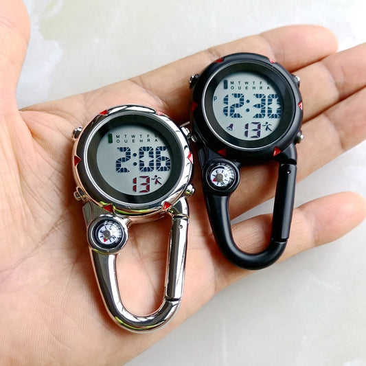 Unisex Nurse & Doctor Carabiner Clip Digital Pocket Watch – Luminous Multi-Function Keychain FOB with Hang Clock