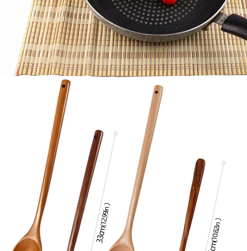 Long Wooden Spoons – Natural Coffee Stirring Rods & Tea Dessert Spoons for Soup Kitchen Tableware