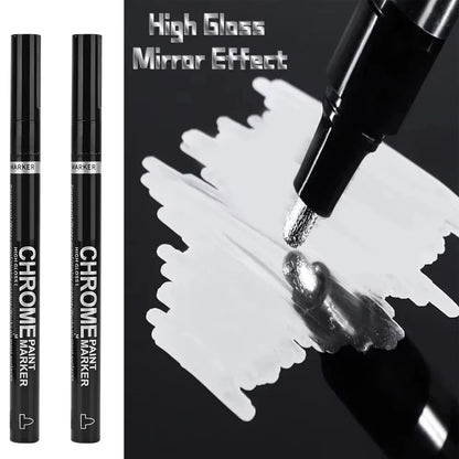 Chrome Paint Marker Pen - Waterproof Gold & Silver Metallic Repair Marker for Glass, Ceramic, Rock & Metal, 2mm Nib