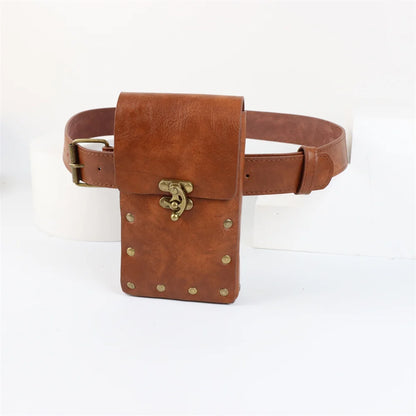 4PCS Medieval Cosplay Leather Belt Set – Copper Coin Waist Bag, Renaissance & Steam Role Playing Halloween Costume Accessories