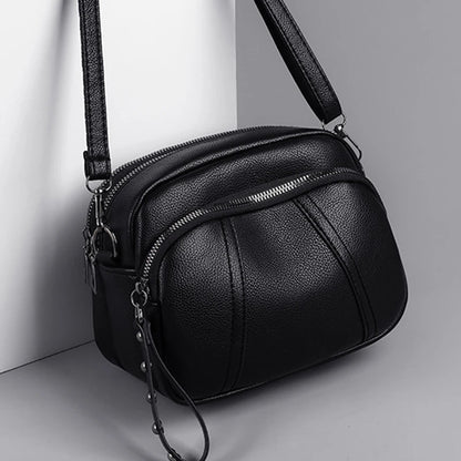 Women's Rivet Zipper Crossbody Bag – Solid Color Soft Leather Mobile Phone Shoulder Purse