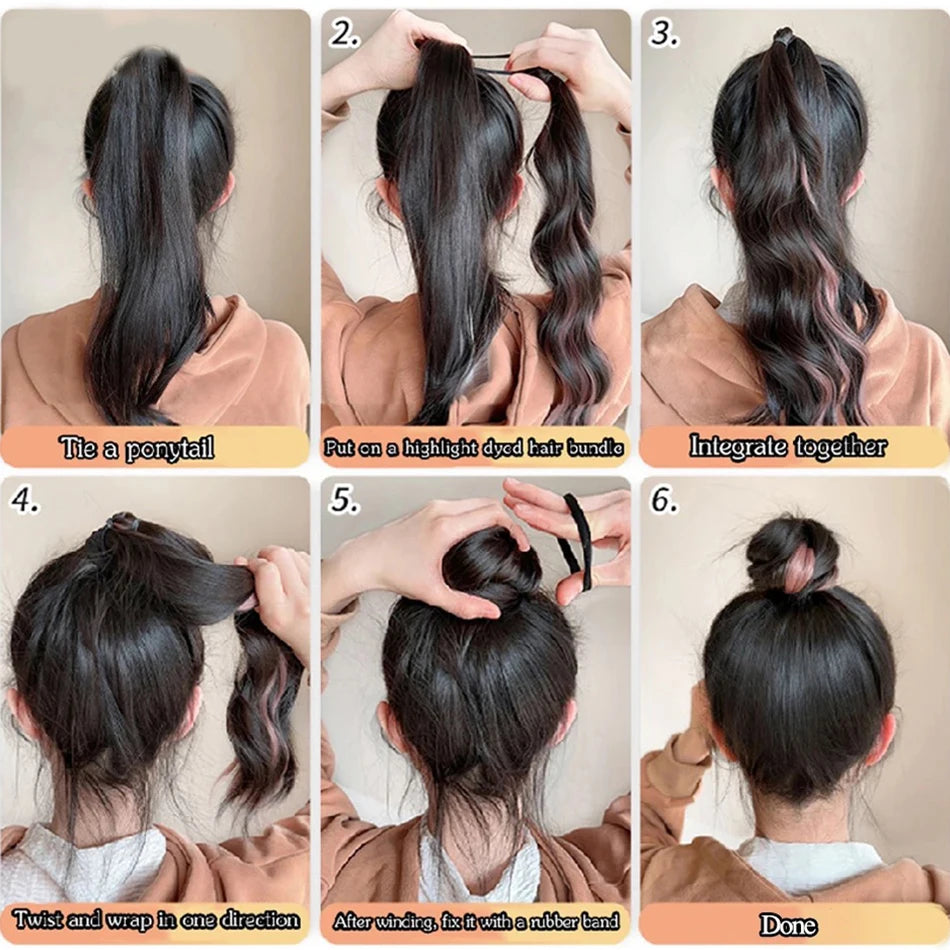 50cm Synthetic Highlighted Hair Bun Wig – DIY Self-Winding Ball Head for Increased Volume