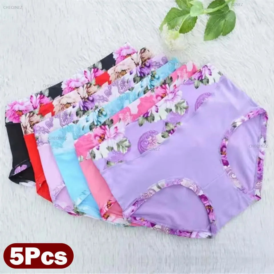 5Pcs Women’s Printed Panties Set - Soft Floral Brief Underwear & Comfortable Sexy Lingerie for Everyday Wear