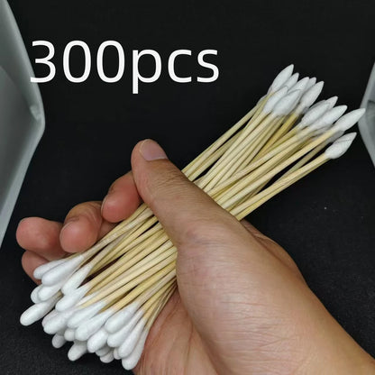 100/300PCS 6-Inch Precision Cotton Swabs - Pointed Cotton Buds with Long Wooden Sticks and Storage Case