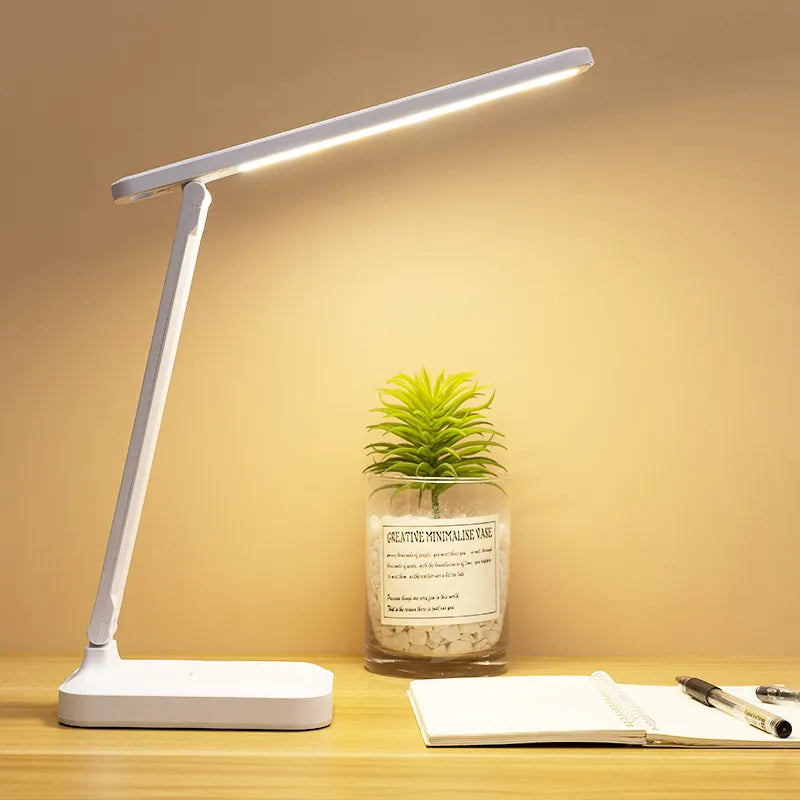 6000mAh Chargeable LED Table Lamp - USB 3 Color Stepless Dimmable Desk Lamp, Touch Foldable, Eye Protection Reading Night Light
