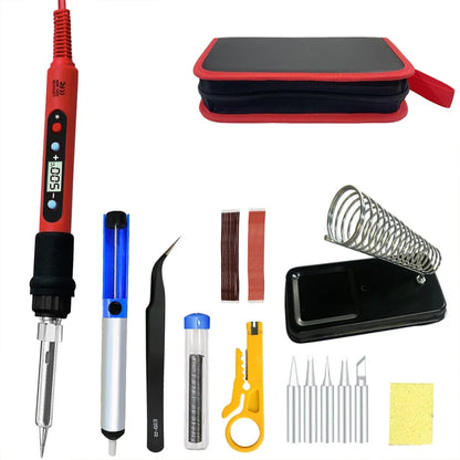 80W Soldering Iron Kit – Adjustable Temperature with LCD, Ceramic Heater, Soldering Tips & Tweezers