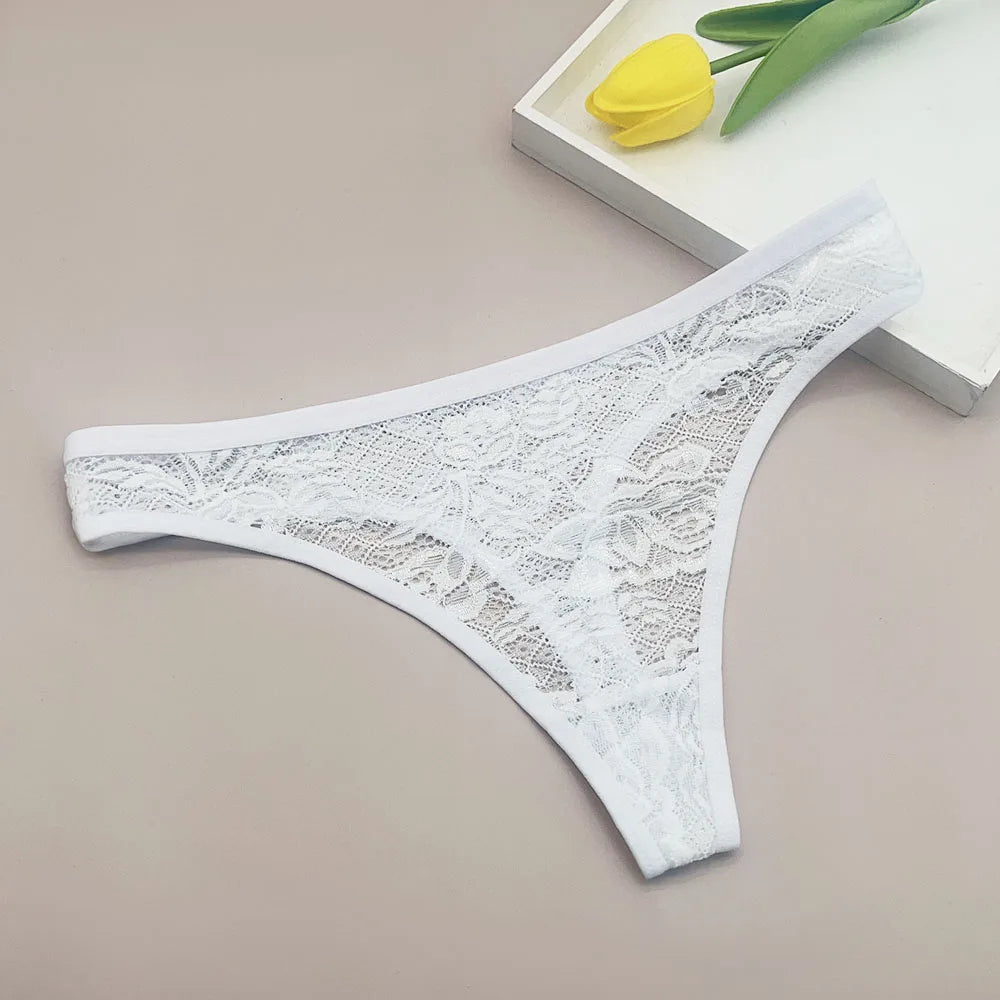 Moonflame 5Pcs Lace Thong Underwear Set - Women’s T-Back G-String Lingerie with Transparent Sexy Panties