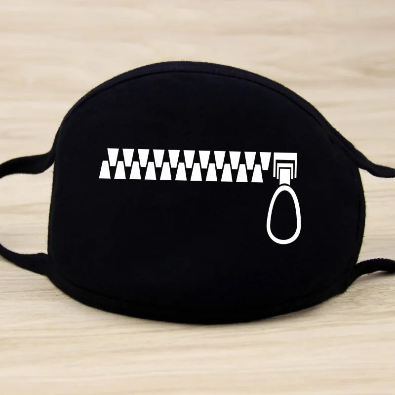 Black Cotton Winter Mask — Unisex Thickened Half-Face Cotton Cartoon Pattern Anti-Dust Respirator