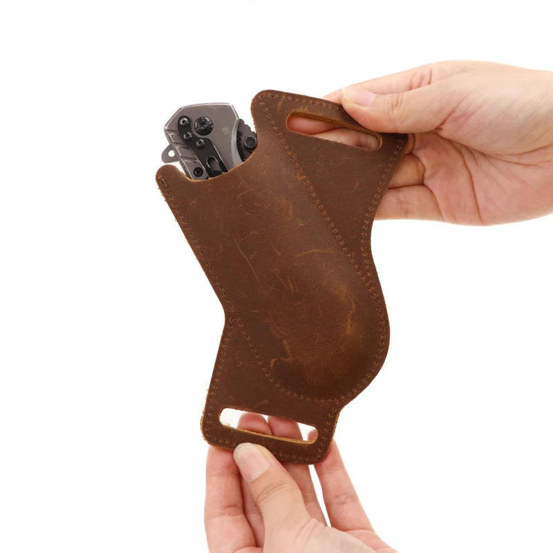 Leather Knife Sheath — Belt Pocket Folding Knife Holder, Compact EDC Draw Knife Carrier Holster