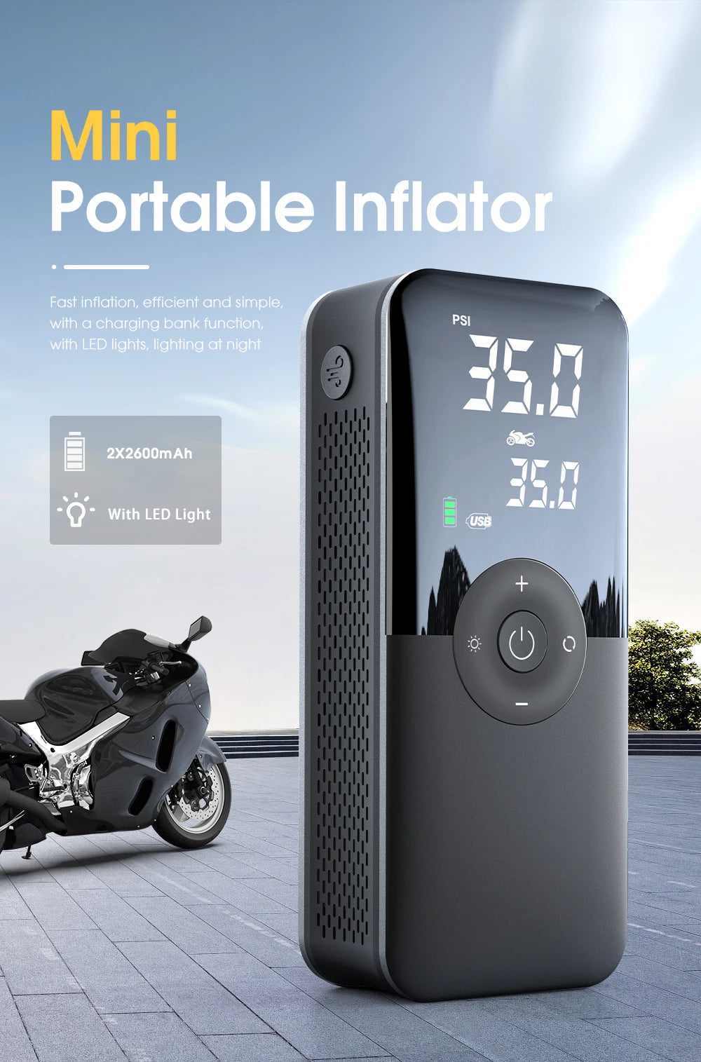 CARSUN Digital Cordless Tire Inflator – Rechargeable Portable Air Pump for Car, Motorcycle, Bicycle & Balls