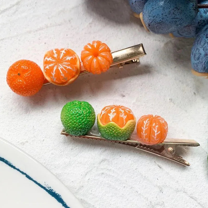 Orange Fruit Hairpin - Kawaii Y2K Hair Ornament, Girl's Side Top Hair Clips for Women, Hair Accessories
