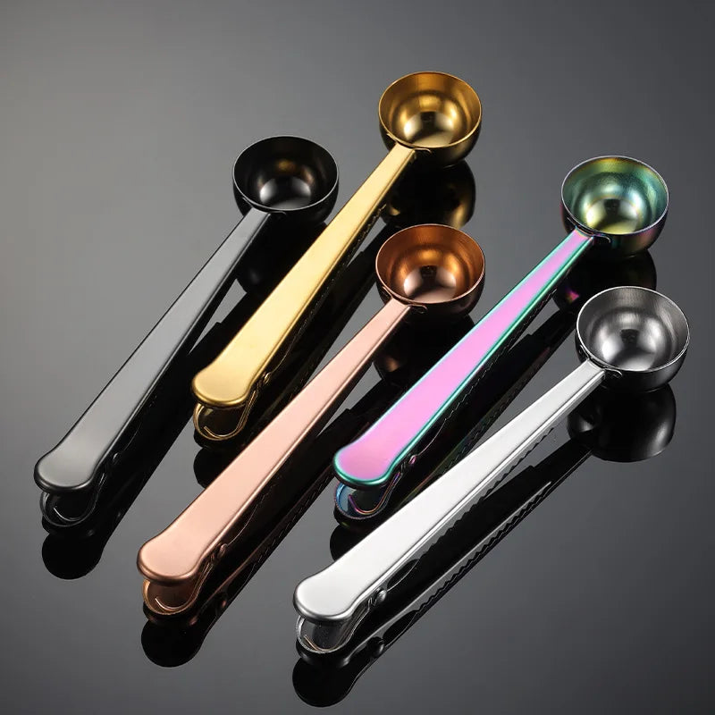 Stainless Steel Coffee Scoop with Clip – Multi-Function Spoon & Bag Sealer for Coffee Beans & Tea Leaves