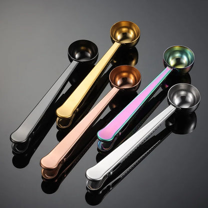 Stainless Steel Coffee Scoop with Clip – Multi-Function Spoon & Bag Sealer for Coffee Beans & Tea Leaves