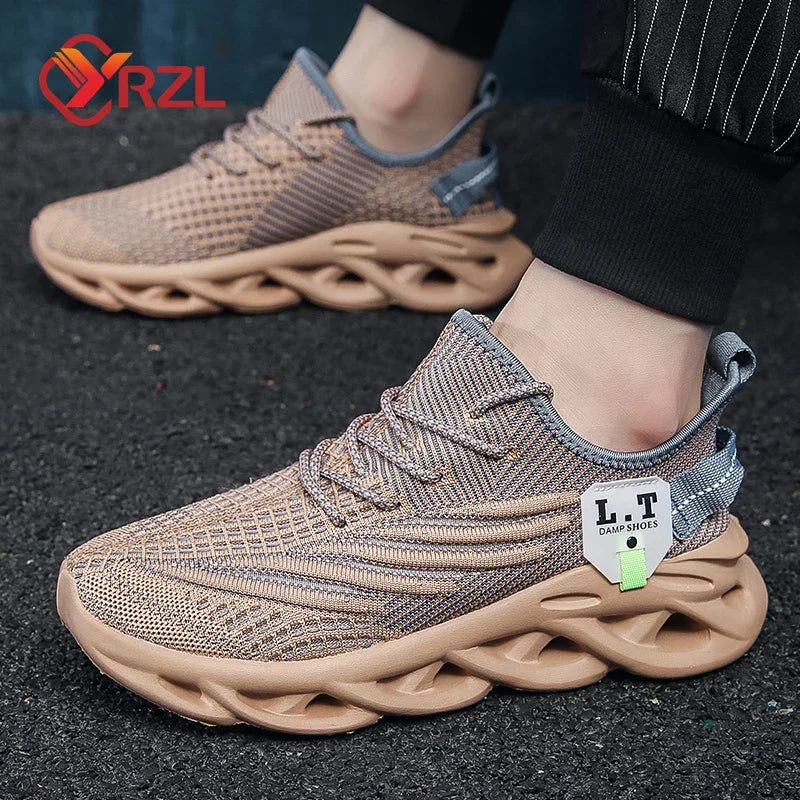 YRZL Men & Women Sports Running Shoes – Black Breathable Mesh Jogging Sneakers with Lightweight Shock Absorption