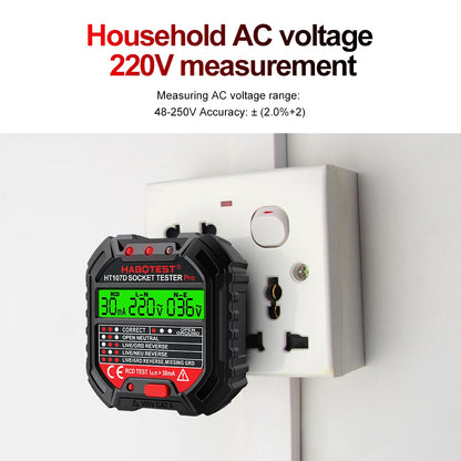 HABOTEST HT107 Pro Socket Tester - Voltage & Polarity Detector | EU Plug Ground, Zero Line, Phase Check
