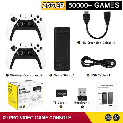 NEW 128GB X9 PRO Retro Game Console — TV Video Game Stick with 45+ Emulators for PS1, PSP, NDS, N64 & 40,000+ Games, 2.4G Dual Controllers