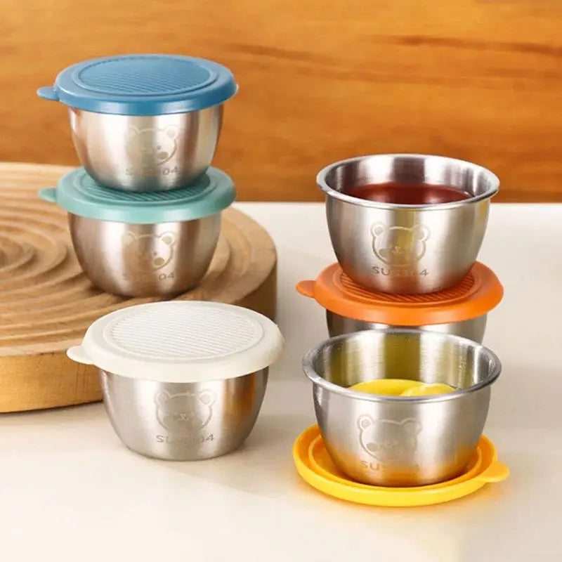 1/6-Piece Stainless Steel Salad Dressing Containers – 80ml Leakproof Cups with Silicone Lids for Lunch & Picnic
