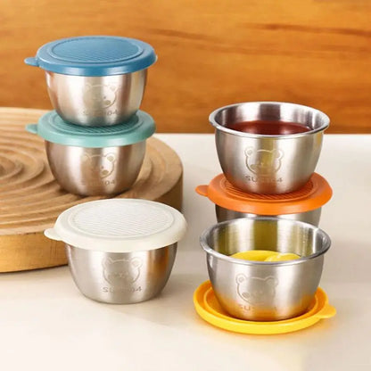 1/6-Piece Stainless Steel Salad Dressing Containers – 80ml Leakproof Cups with Silicone Lids for Lunch & Picnic