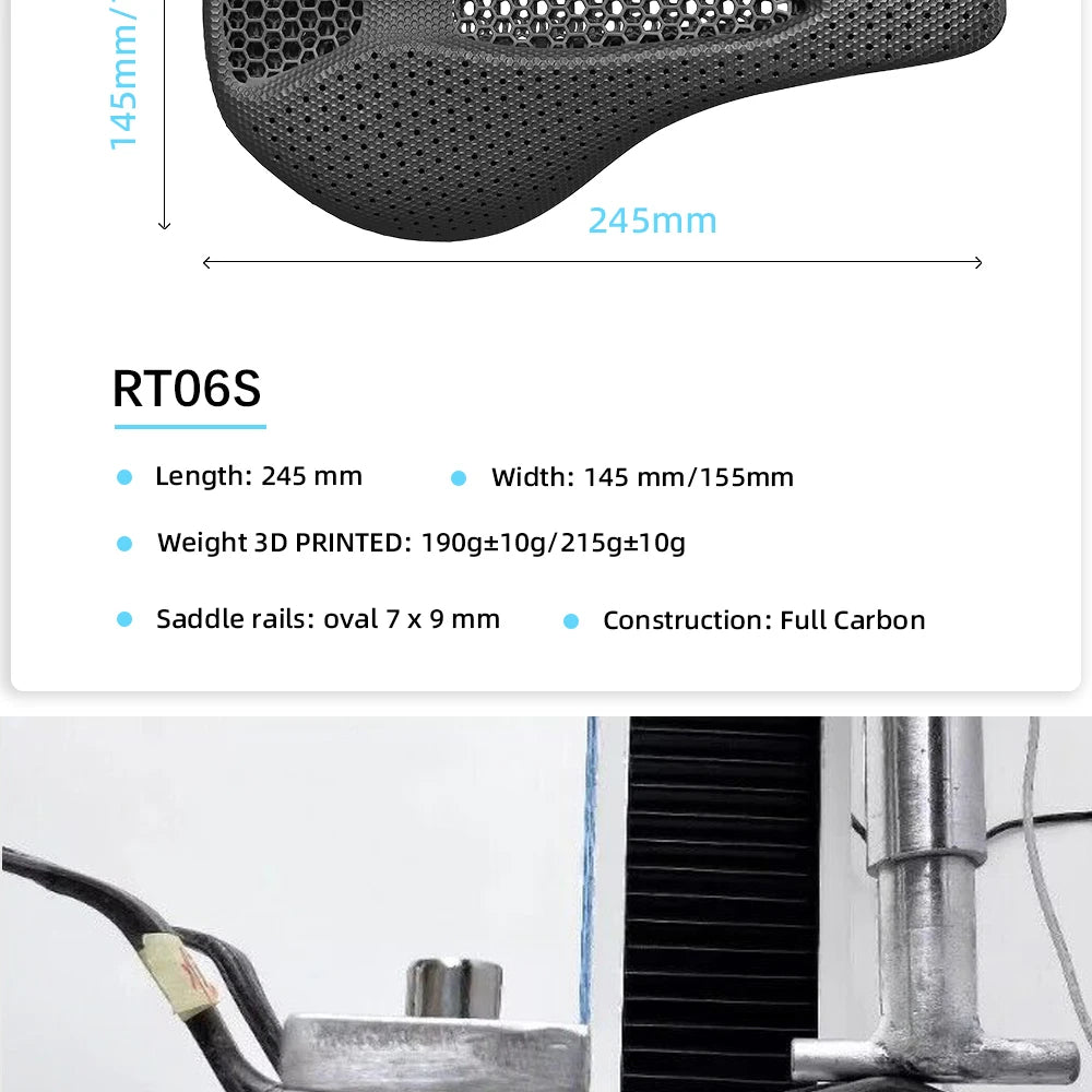 RYET Ultra Full Carbon 3D Printed Bike Saddle — 145mm Lightweight MTB Seat with High Modulus Carbon Fiber Base