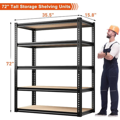 72" Heavy Duty Garage Shelving – 5-Tier Adjustable Metal Storage Shelves, 2000LBS Capacity