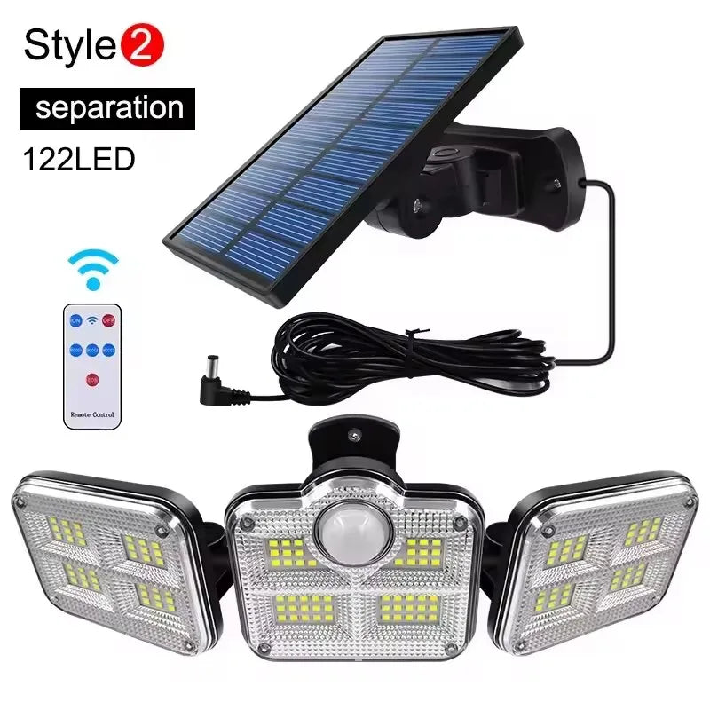 Outdoor 122 LED Solar Motion Sensor Flood Light, 4-Head 3000 Lumens Waterproof Security Lamp with 270° Wide Lighting Range