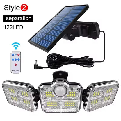 Outdoor 122 LED Solar Motion Sensor Flood Light, 4-Head 3000 Lumens Waterproof Security Lamp with 270° Wide Lighting Range