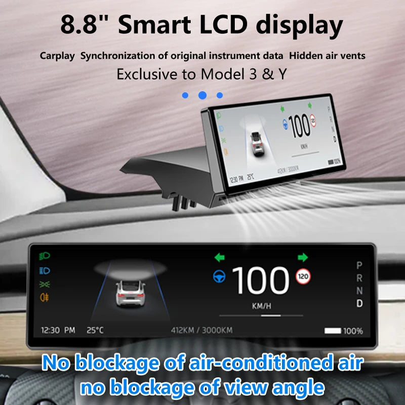 Carbar 8.8" Smart Dashboard Touch Screen – Wireless CarPlay & Android Auto for Tesla Model 3 & Y, Free Air Vent Camera