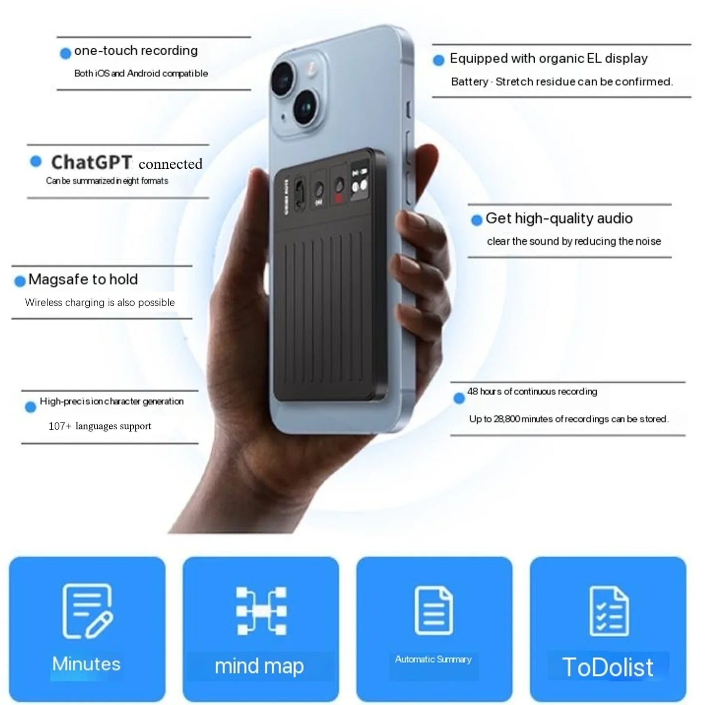 ChatGPT-4 AI Mini Voice Note Recorder — Real-Time Translator Device with Phone Charging & Intelligent Translation