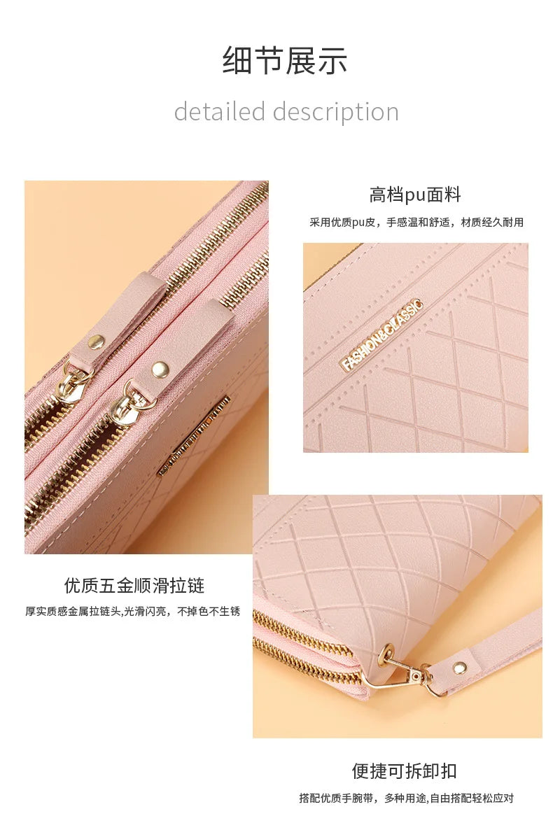 Long Women’s PU Leather Wallet – Double Zipper Tassel Clutch with Coin Purse & Card Holder