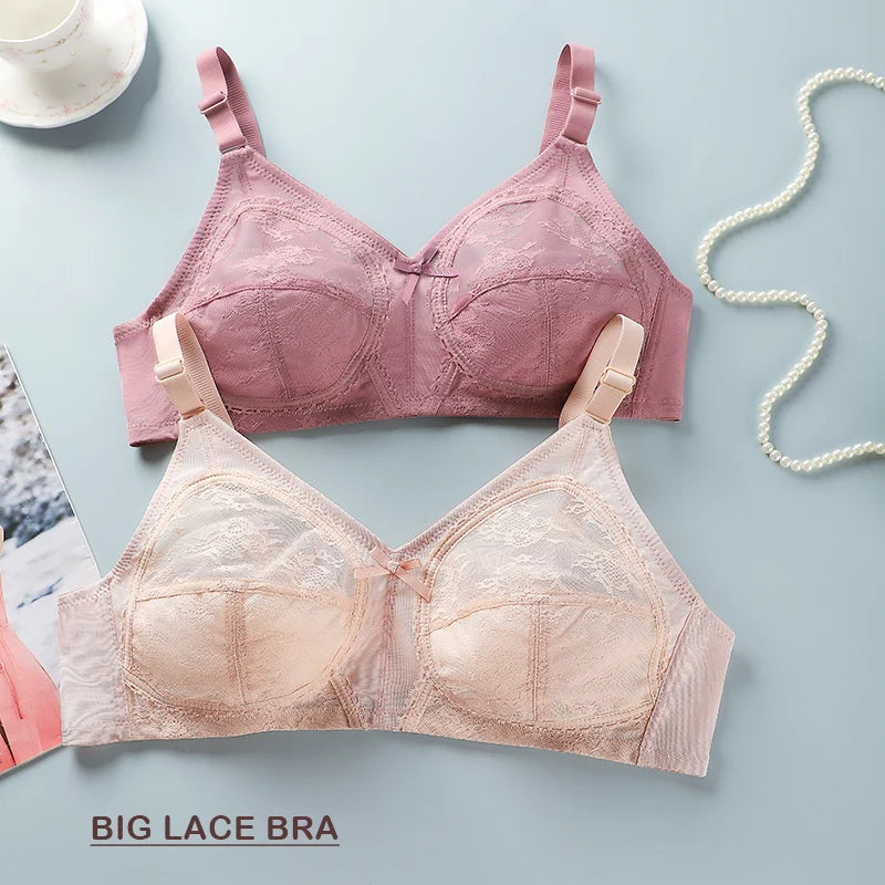 Women’s Lace Wireless Bra - Ultra-Thin Unlined Push-Up Large Bust Bra, Sizes 34-46